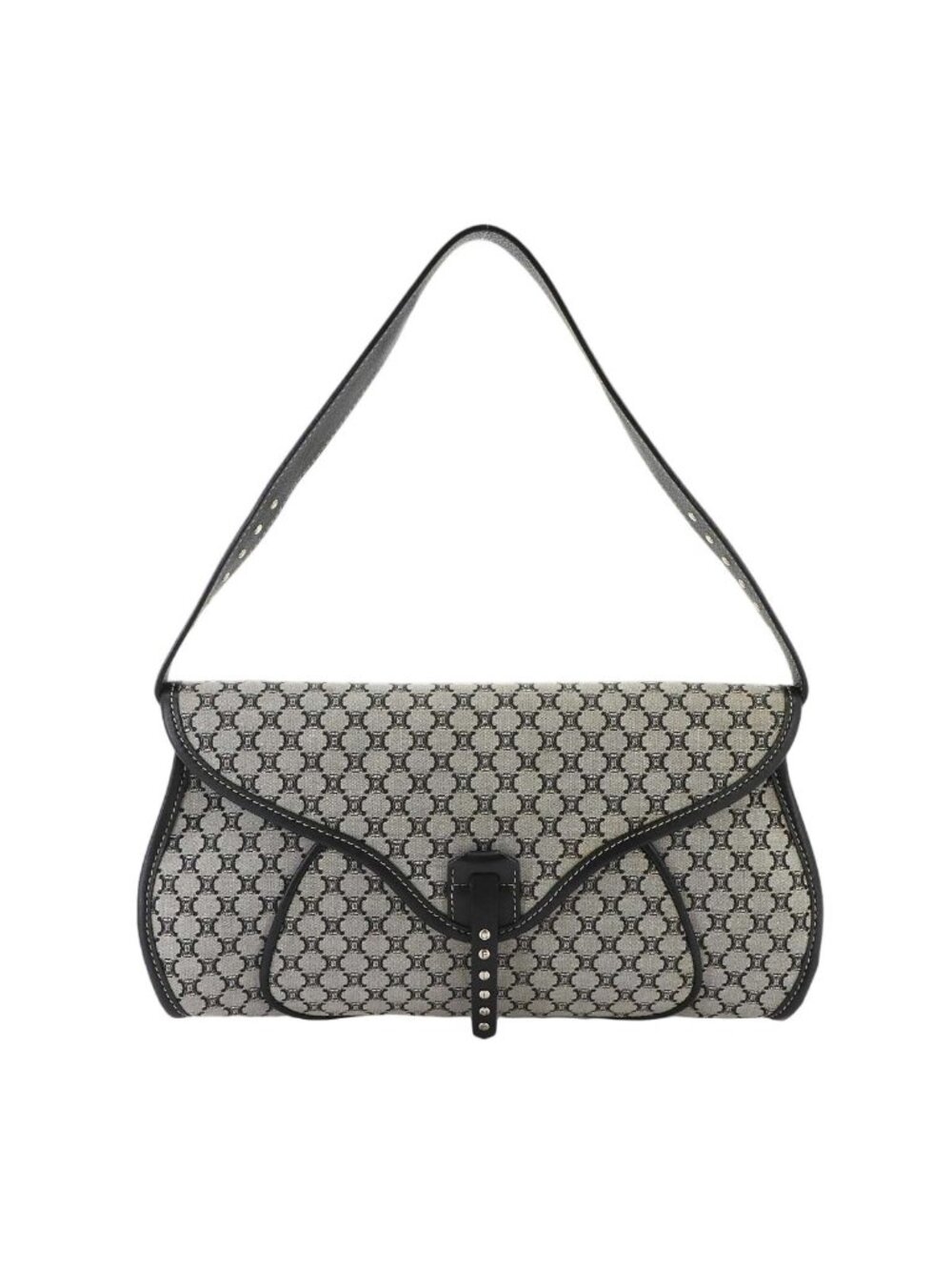 Celine Macadam Shoulder Bag Canvas Leather Gray Black Silver Vintage